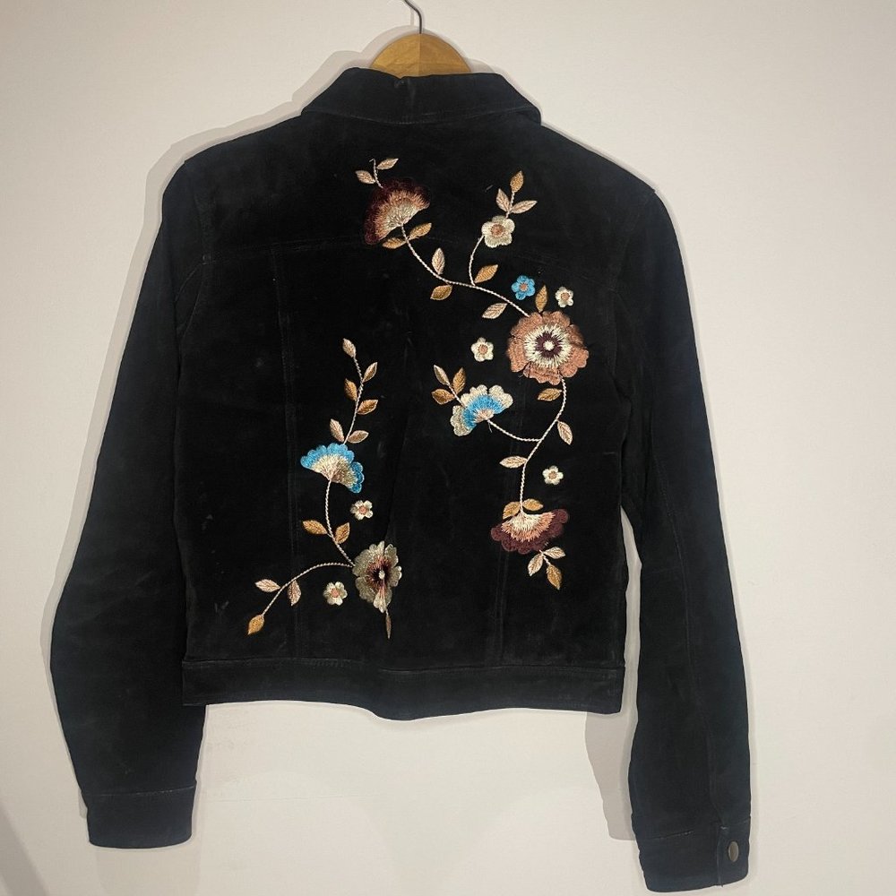 Brandon Thomas Suede Jacket with Floral Embroidery - Women's Size M - Picture 5 of 6